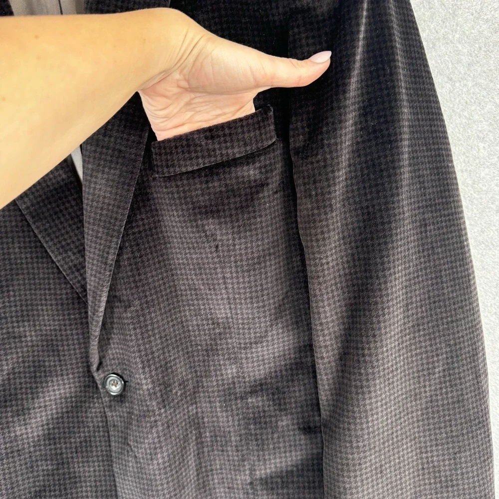 Jones New York Velvet Cotton Blazer Brown‎ Houndstooth 44L Sport Coat